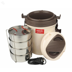 Milton New Electron Electric Lunch Box | 4 Stainless Steel Containers | 1.44L Capacity | Food Warmer with Auto Cut-Off