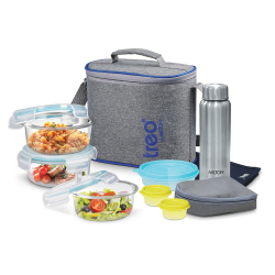 MILTON ALL FRESH 8-Piece Glass Tiffin Set - Borosilicate Containers with Steel Bottle