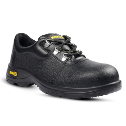 Eurock Urban Grain Leather Steel Toe Black Safety Shoes with PU Anti-Skid Sole, Size 06 UK/India