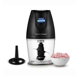 KENT Electric Chopper-B for Kitchen 250 Watt | Chop, Mince, Puree, Whisk, 400 ml Capacity | Stainless Steel Double Chopping Blades | Transparent Chopping Bowl | Anti-Skid | One Touch Operation | Black