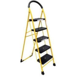 ProHome 5 Step Heavy-Duty Foldable Steel Ladder for Home, Wide Anti-Skid Steps, 150kg Load, Multipurpose Use with 5 Years Warranty
