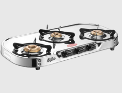 Skyline Stainless Steel 3-Burner LPG Gas Stove with Premium Brass Burners & Stylish Design