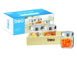 Milton Treo Cuwood MX 3 Pcs Jar Set – 580 ml Each (With Wooden Tray)