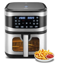 KENT Digital Air Fryer 8L | 1700W | Bake, Grill & Roast | Up to 80% Less Oil Usage | 7 Preset Menu | Digital Display & Touch Control Panel | Glass Window with in built Light | Auto Cut-Off Silver