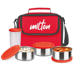 MILTON Steel Combi | 3 Stainless Steel Containers + Leak Proof Tumbler | Dishwasher Safe | Complete Meal Set