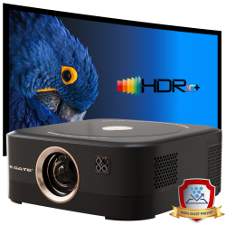 E GATE Duster 8X Projector | 100% Dust Proof | Automatic Android Projector | 800 ISO Lumen | 1080p Native & 4K HDR | HDMI ARC | 18watt DSP Audio, Voice Remote, 1GB-32GB, Triple Wifi6, Netflix, EGat