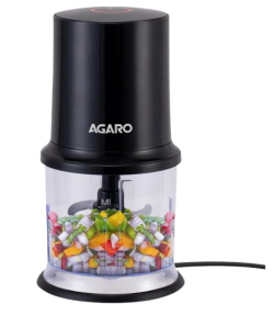 AGARO Electric Chopper, 400 Watts, Vegetable Chopper, Cutter, 100% Pure Copper Motor, Chop, Mince, Dice, Twin Stainless Steel Blade, 500 Ml, One Touch Operation, Elegant, Black.