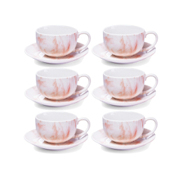 Marble Cup & Saucer Ceramic Set – 12 Pieces (150 ML)