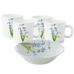 Larah by Borosil Lavender Snack Set with Mugs & Bowls | 6 Mugs (180 ml) & 2 Bowls | Microwave & Dishwasher Safe