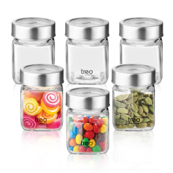 MILTON Cube Jar 180 ML 6 Pcs Set | Treo Design Glass Jars | Food Grade | Premium Storage Containers