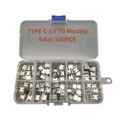 100PCS USB Type-C 3.1 Female Socket Connectors 10 Models, 6P & 16P for DIY