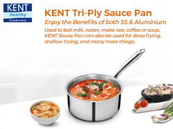 KENT Triply Saucepan with Stainless Steel Lid - 18/10 Food Grade Steel - Fast & Even Heating-16cm