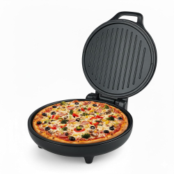 Electric Pizza Grill and Crepe Maker with 180-Degree Opening, Non-Stick Coating, 1200w - Silver (3033 PG)