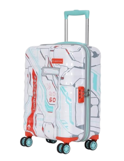 Cyberpunk Hard Luggage Trolley, uppercase Polyester Cyber Punk (Small) 55.5Cms|Check-In Inline Trolley Bag For Travel|Polycarbonate Hardshellsided Printed Luggage|Combination Lock|8 Wheel Inline Trolley Bag |White, Black