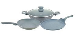 UCOOK Forged Nonstick 3+1 Cookware Set (Kadai 240mm, Dosa Tava 260mm, Frypan 240mm, Glass Lid)