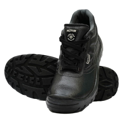 Hillson Rambo Steel Toe Safety Shoes Leather PU Sole High Ankle Black, Size 07 UK/India