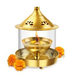 Milton Treo Shubham Diya – Medium (Gold | Brass & Borosilicate Glass)