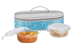 Borosil Larah Vogue Glass Lunchbox, Round x 2 (Flat), 400ml x 2,