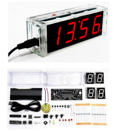 DIY Kit Red LED Electronic Microcontroller Digital Clock Time Thermometer With Talking Clock and PDF with Speaker