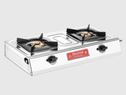 Skyline Stainless Steel 2-Burner LPG Gas Stove with High-Efficiency Brass Burners