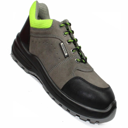 Krieger KR-2002 Leather Black & Grey Low Ankle Steel Toe High Performance Work Safety Shoes, Size 06 UK/India