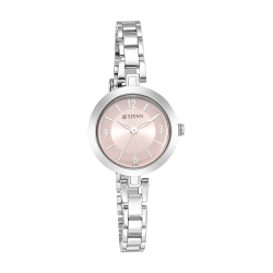 Titan Lagan Quartz Analog Pink Dial Silver Watch | Women's Watch | Titan Lagan Series