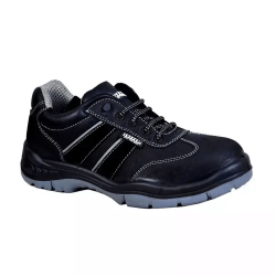 Coffer Safety M1118 Steel Toe Safety Shoes Low Ankle PU Sole Double Density Black Nubuck Leather, Size 11 UK/India