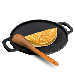 Lifelong Cast Iron Dosa Tawa Set with Wooden Spatula | 30 cm Pre-Seasoned & Non-Toxic | Gas & Induction Compatible