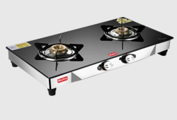 Skyline 2-Burner LPG Gas Stove with Toughened Glass Design & Brass Burners