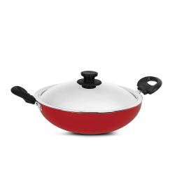 Pigeon 200 IB Kadhai with Lid, 20 cm, 2 Litre | Non-Stick Aluminium Cookware for Deep Frying & Cooking