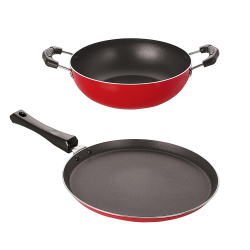 Nirlon Non Induction 2 Pcs Gift Set Flat Tawa 26cm and Kadhai 21.5cm