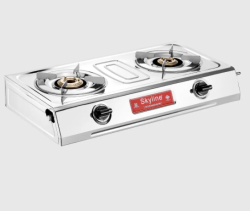 Skyline Stainless Steel 2-Burner LPG Gas Stove with Brass Burners and Stylish Knobs