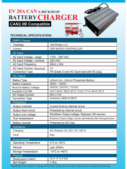 EV 20A CAN E-Rickshaw Battery Charger | Smart BMS Lithium Ion/LiFePO4 Charger | 48V 60V 72V
