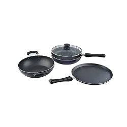 Nirlon Non-Stick Induction Gift Set (Dosa Set, Fry Pan, Kadhai, 1 glass lid)