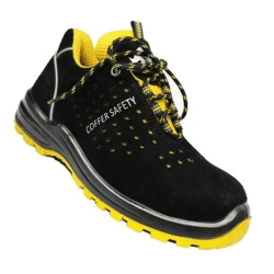 Coffer Safety M1033 Leather Steel Toe Black & Yellow Work Safety Shoes, Size 05 UK/India