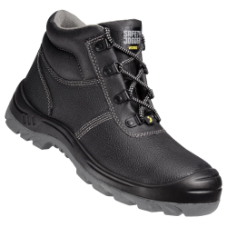 Safety Jogger BESTBOY Steel Toe Safety Shoes High Ankle PU Sole Black Leather for Industrial Use, Size 12 UK/India