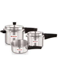 Nirlon Supreme Induction Base Outer Deep Lid Aliminium Pressure Cooker 3pc (2lt+3lt+5lt)