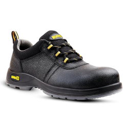 Eurock Shield Grain Leather Steel Toe Black Safety Shoes with Double Density Anti-Skid PU Sole, Size 06 UK/India