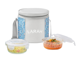 Borosil Larah Vogue Glass Lunchbox, Round x 2 (Tall), 400ml x 2