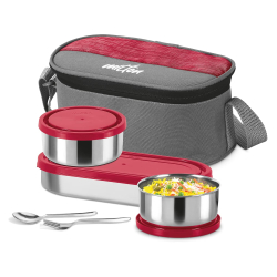 MILTON Master Lunch | 3-Container Stainless Steel Lunch Box with Spoon & Fork | BPA Free | Complete Meal Set
