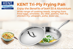 KENT Triply Fry Pan SS Lid - 24cm -3-Layer Stainless Steel & Aluminium Cookware