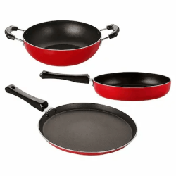 Nirlon Non Induction 3 Pcs Gift Set Flat Tawa 25.5cm, Fry Pan 21.5cm, Kadai 21.5cm