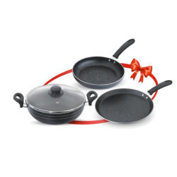 Skyline Non-Stick Cookware Set – 240mm Frying Pan, 280mm Dosa Tawa & 240mm Kadhai Combo