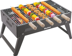 Skyline Foldable Charcoal Barbeque with 5 Skews - Portable Grill for Perfect Outdoor Cooking