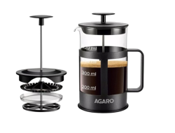 AGARO Delite French Press Coffee and Tea Maker, Borosilicate Glass Body With Sleeves, Glass Carafe, BPA Free Plastic Lid Strainer, 600Ml
