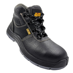 JAMA JB120 Steel Toe Safety Shoes High Ankle PU Sole Black Leather, Size 07 UK/India