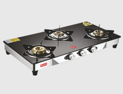 Skyline 3-Burner LPG Gas Stove with Jumbo Burner, Toughened Glass Top & Stylish Knobs