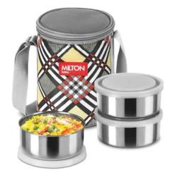 MILTON Steel Treat 3 | 3-Container Stainless Steel Lunch Box | Dishwasher Safe | Leak Proof | Food Grade