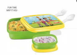 MILTON Fun Time Tiffin | Plastic Lunch Box with Fork and Spoon | Leak Proof | BPA Free | Kids Friendly