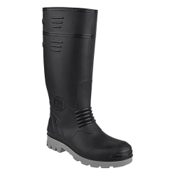 Hillson Torpedo 212 PVC 15 inch Steel Toe Black & Grey Work Gumboots, Size 10 UK/India